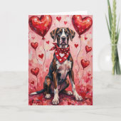 Great Dane Valentine’s Day Dog with Hearts Red Karte (Vorderseite)