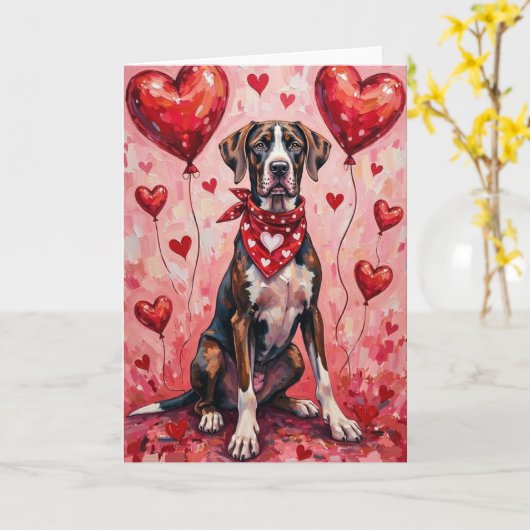 Great Dane Valentine’s Day Dog with Hearts Red Karte (Gelbe Blume)