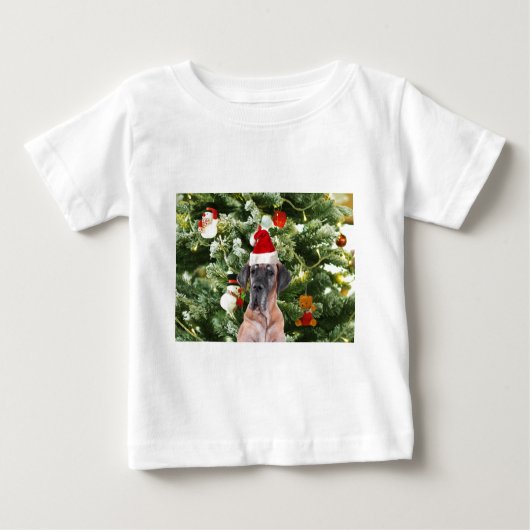 Great Dane w Christmas Tree Geschenkboxen Weihnach Baby T-shirt (Vorderseite)