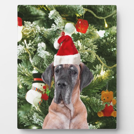 Great Dane w Christmas Tree Geschenkboxen Weihnach Fotoplatte (Vorderseite)