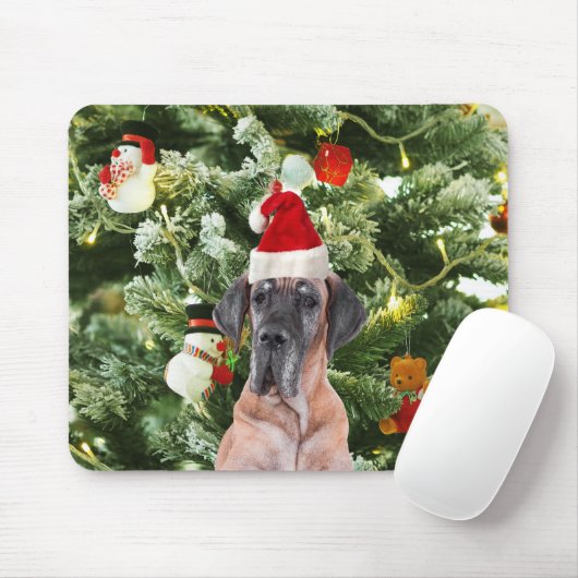 Great Dane w Christmas Tree Geschenkboxen Weihnach Mousepad (Mit Mouse)