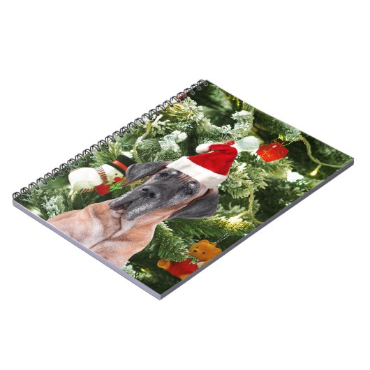 Great Dane w Christmas Tree Geschenkboxen Weihnach Notizblock (Linke Seite)