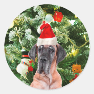 Great Dane w Christmas Tree Geschenkboxen Weihnach Runder Aufkleber