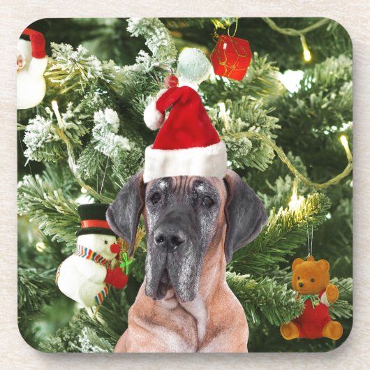 Great Dane w Christmas Tree Geschenkboxen Weihnach Untersetzer (Vorderseite)