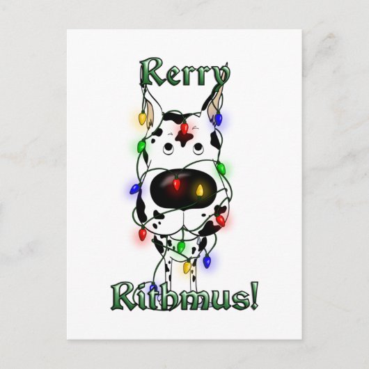 Great Dane Weihnachtsbeleuchtung Feiertagspostkarte (Vorderseite)