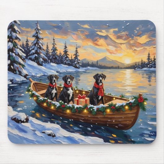 Great Dane Weihnachtsboot Urlaub Mousepad (Vorne)