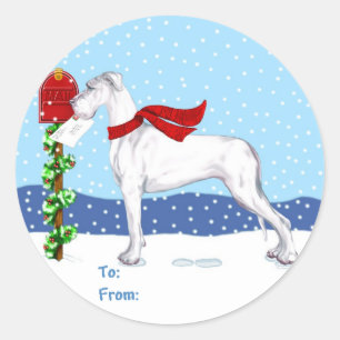 Great Dane Weihnachtsbriefe Weiße UC Geschenktaste Runder Aufkleber