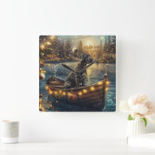 Great Dane Weihnachtsfest Reise Quadratische Wanduhr (Zuhause)