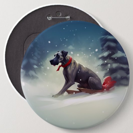 Great Dane Weihnachtsschnee Winter Button (Vorne & Hinten)