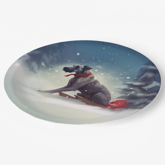 Great Dane Weihnachtsschnee Winter Pappteller (Schrägansicht)