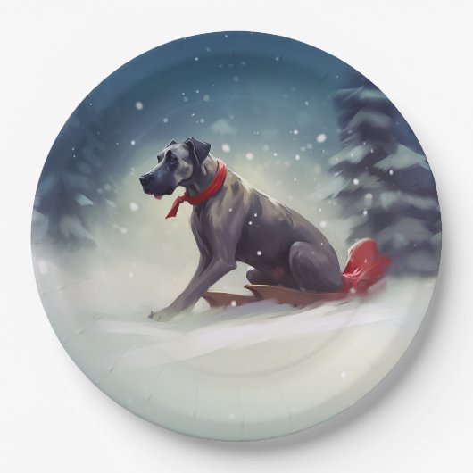 Great Dane Weihnachtsschnee Winter Pappteller (Vorderseite)