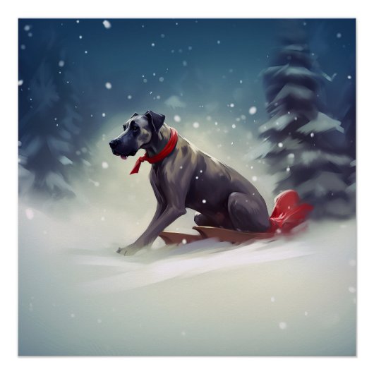 Great Dane Weihnachtsschnee Winter Poster (Vorderseite)