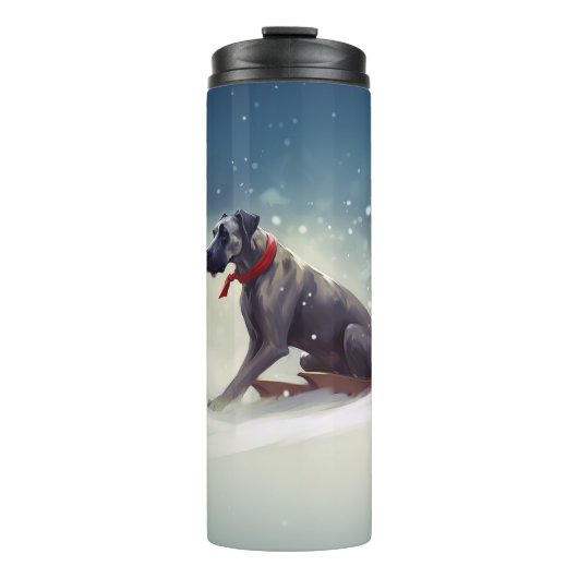Great Dane Weihnachtsschnee Winter Thermosbecher (Vorderseite)