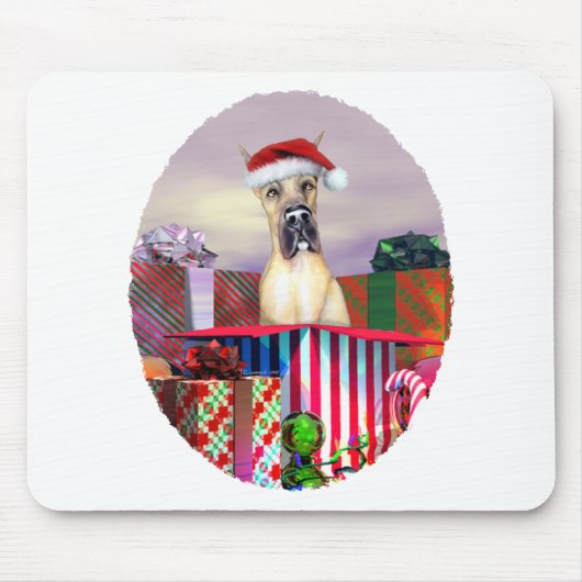 Great Dane Weihnachtsüberraschung Fawn Mousepad (Vorne)