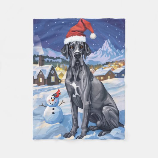 Great Dane Winter Wonderland Weihnachtsfreude Fleecedecke (Vorderseite)
