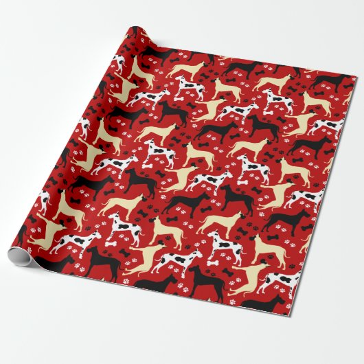 Great Dänen Red Pattern Wrapping Paper Geschenkpapier (Ungerollt)