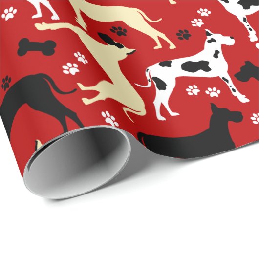 Great Dänen Red Pattern Wrapping Paper Geschenkpapier (Rolleneckpunkt)