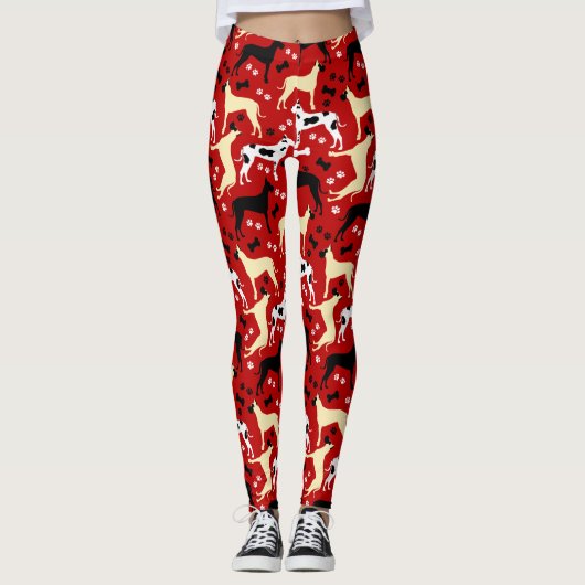 Great Danes Red Pattern Leggings (Vorderseite)