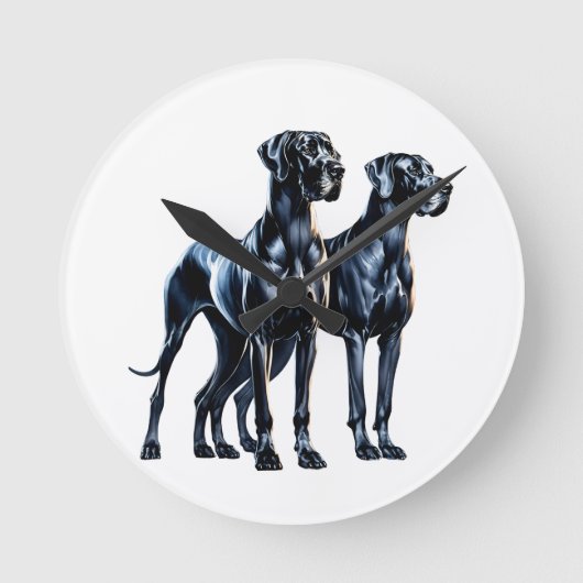 Great Danes Watercolor Runde Wanduhr (Vorderseite)
