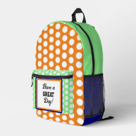 Great Day Polka Dots Orange Green Blue Bedruckter Rucksack