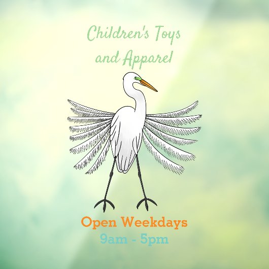 Great egret Cartoon Fensteraufkleber (Blatt 3)