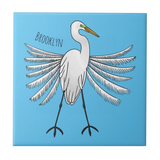 Great egret Cartoon Fliese (Vorderseite)