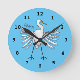 Great egret Cartoon  Runde Wanduhr