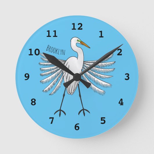 Great egret Cartoon Runde Wanduhr (Vorderseite)