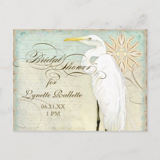 Great Egret Coastal Beach - Brautparty Postcard Einladungspostkarte (Vorderseite)