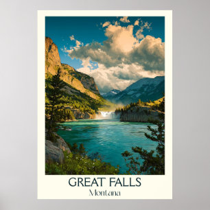Great Falls Montana Vintager Fluss Missouri Kunst Poster