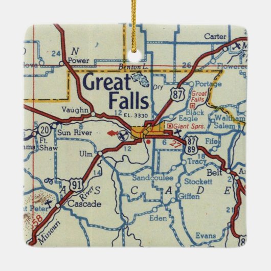 Great Falls MT Vintage Karte Keramikornament (Rückseite)