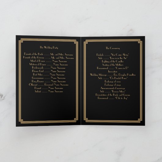 Great Gatsby Art Deco Black Gold Hochzeitsprogramm Programm (Innenseite)