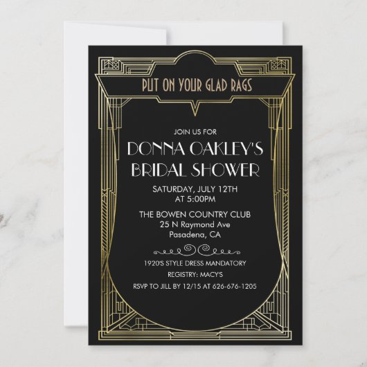 Great Gatsby Art Deco Bridal Dusche Einladung (Vorderseite)