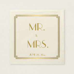 Great Gatsby Art Deco Ecru White Wedding Napkins Serviette