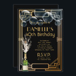 Great Gatsby  Art Deco Geburtstag Einladung<br><div class="desc">Schwarz und Gold 1920er Deko Geburtstagseinladung. Karo unsere korrespondierenden Antwortkarten und Empfang-Karten heraus.</div>