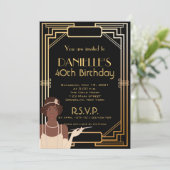 Great Gatsby Art Deco Geburtstag Einladung (Stehend Vorderseite)
