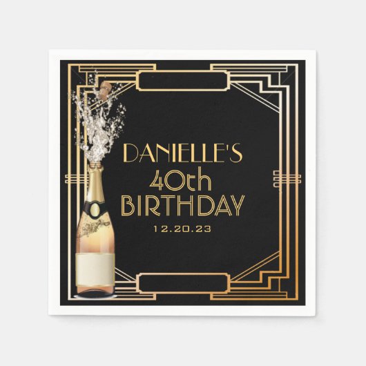 Great Gatsby Art Deco Geburtstag Personalisiert Na Serviette (Vorderseite)
