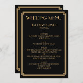 Great Gatsby Art Deco Gold Black Wedding Menü Menükarte (Vorne/Hinten)