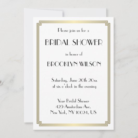 Great Gatsby Art Deco Gold Brautparty Einladung (Vorderseite)