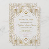 Great Gatsby Art Deco Gold Weißes Brautparty Einladung (Vorne/Hinten)