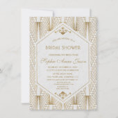 Great Gatsby Art Deco Gold Weißes Brautparty Einladung (Vorderseite)