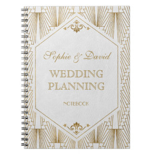 Great Gatsby Art Deco Gold White Wedding Planer Notizblock
