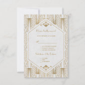 Great Gatsby Art Deco Gold White Wedding RSVP (Vorderseite)