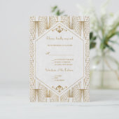 Great Gatsby Art Deco Gold White Wedding RSVP (Stehend Vorderseite)