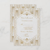 Great Gatsby Art Deco Gold White Wedding RSVP (Vorne/Hinten)