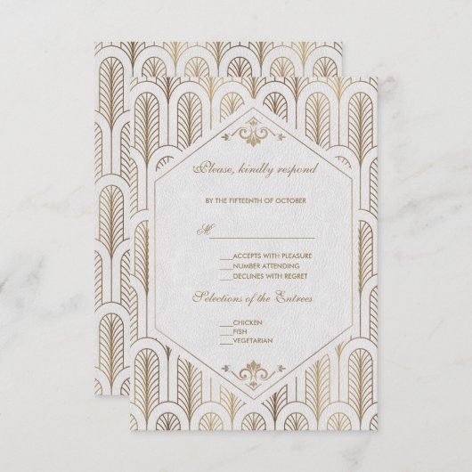 Great Gatsby Art Deco Gold White Wedding RSVP (Vorne/Hinten)