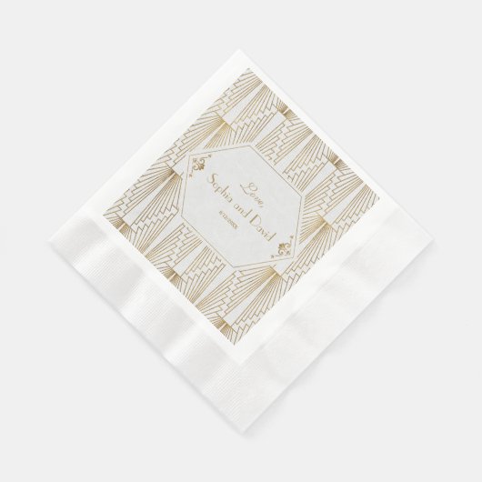 Great Gatsby Art Deco Gold White Wedding Serviette (Ecke)