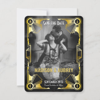 Great Gatsby Art Deco Hochzeit Gold & Schwarz Foto Save The Date
