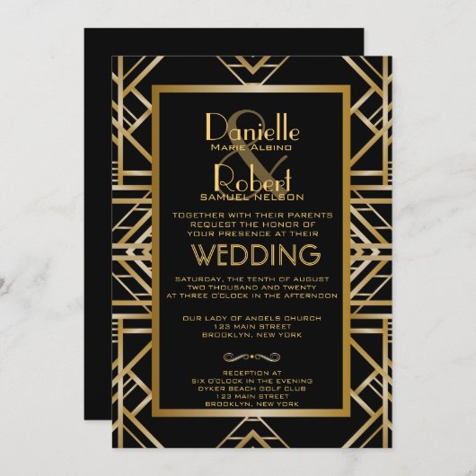 Great Gatsby  Art-Déco Hochzeitsreise Einladung (Vorne/Hinten)