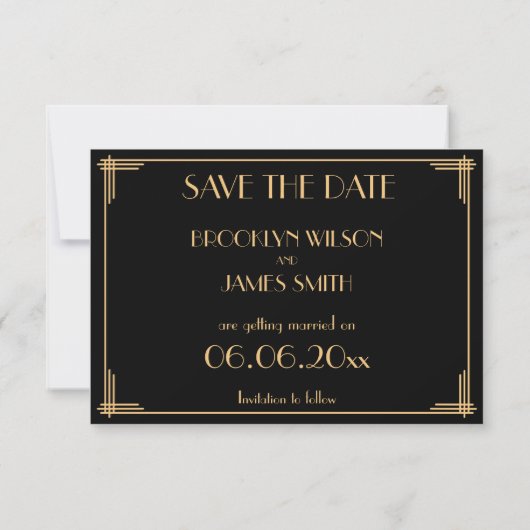 Great Gatsby Art Deco Hochzeitsstimmung Save The Date (Rückseite)